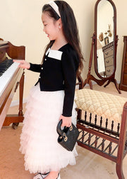 Cute Black Cotton Tops And Tulle Skirts Baby Girls Two Pieces Set Fall