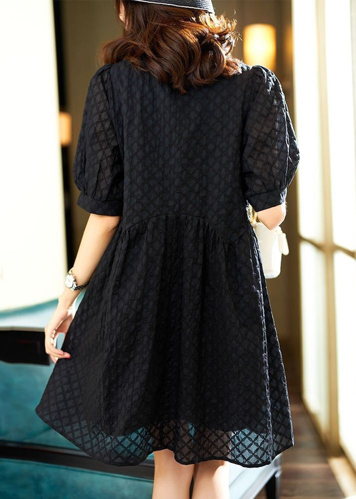 Cute Black O Neck Zircon Patchwork Cotton Dresses Summer