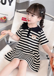 Cute Black Striped Peter Pan Collar Patchwork Cotton Baby Girls Dress Summer