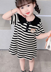 Cute Black Striped Peter Pan Collar Patchwork Cotton Baby Girls Dress Summer