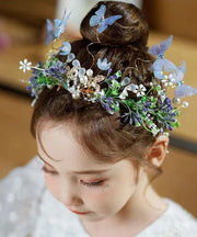 Cute Blue Acrylic Inlaid Zircon Pearl Butterfly Floral Kids Hairpin