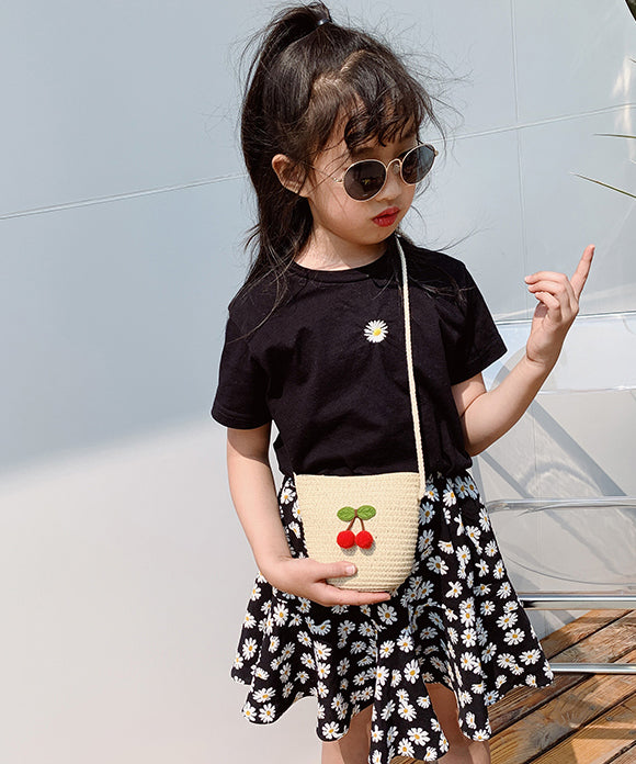 Cute Cartoon Cherry Kids Woven Crossbody Bag