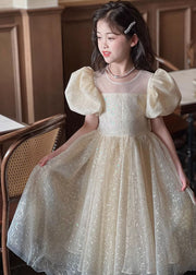 Cute Champagne Sequins Patchwork Tulle Girls Maxi Dresses Summer