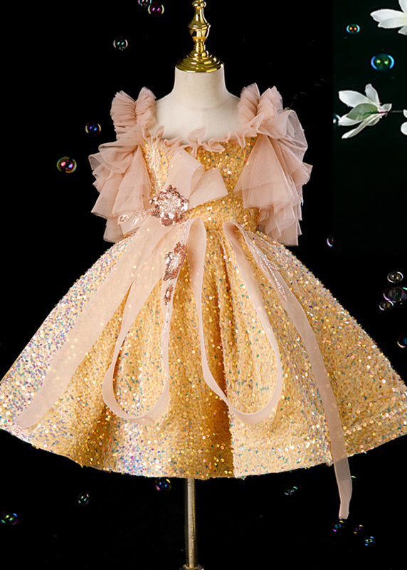 Cute Champagne Tulle Patchwo Girls Long Dresses Summer