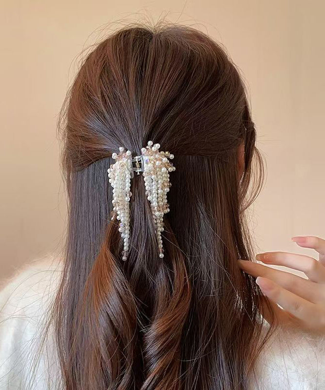 Cute Colorblock Metal Pearl Beading Tassel Hairpin