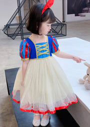 Cute Colorblock Print Patchwork Tulle Girls Maxi Dresses Summer