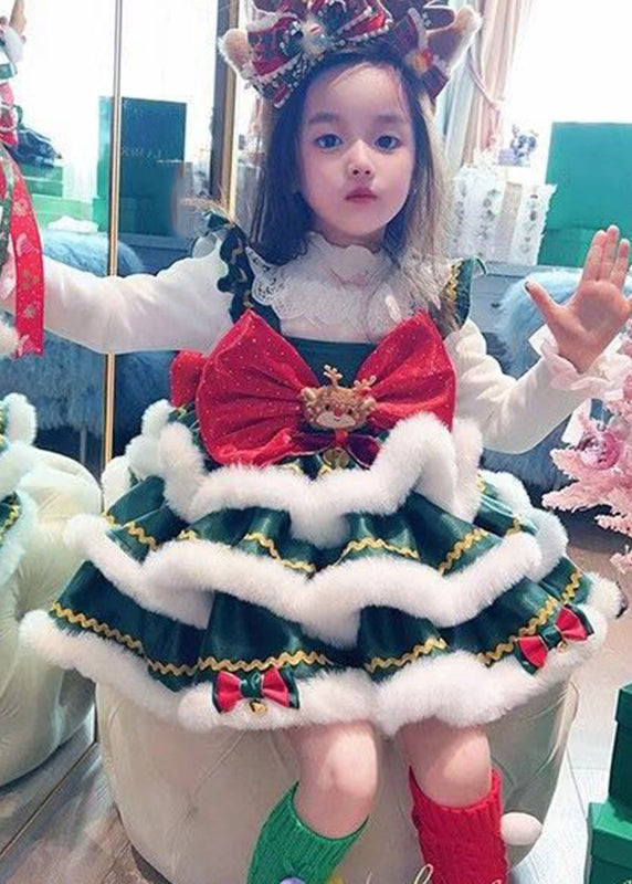 Cute Colorblock Turtleneck Christmas Day Kids Mid Dress Winter