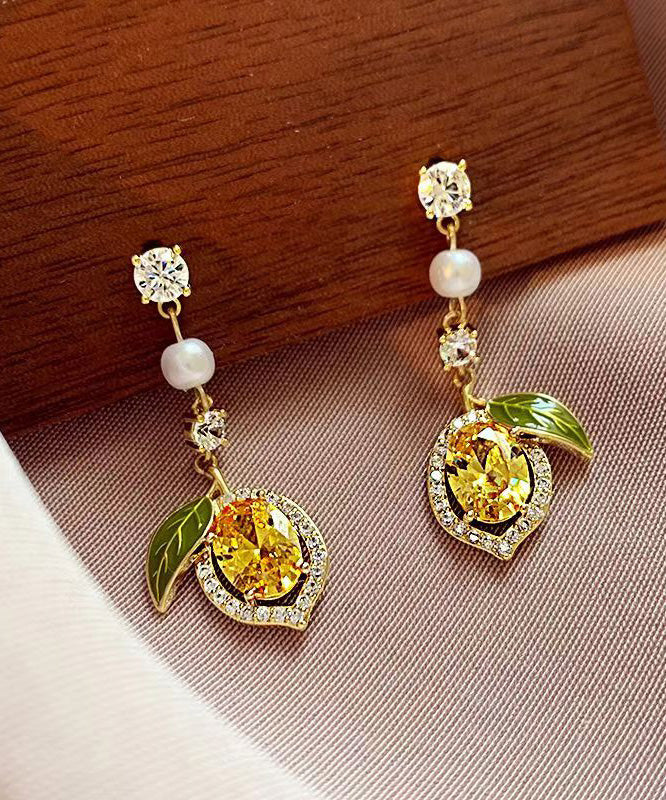 Cute Gold Sterling Silver Alloy Zircon Crystal Pearl Drop Earrings