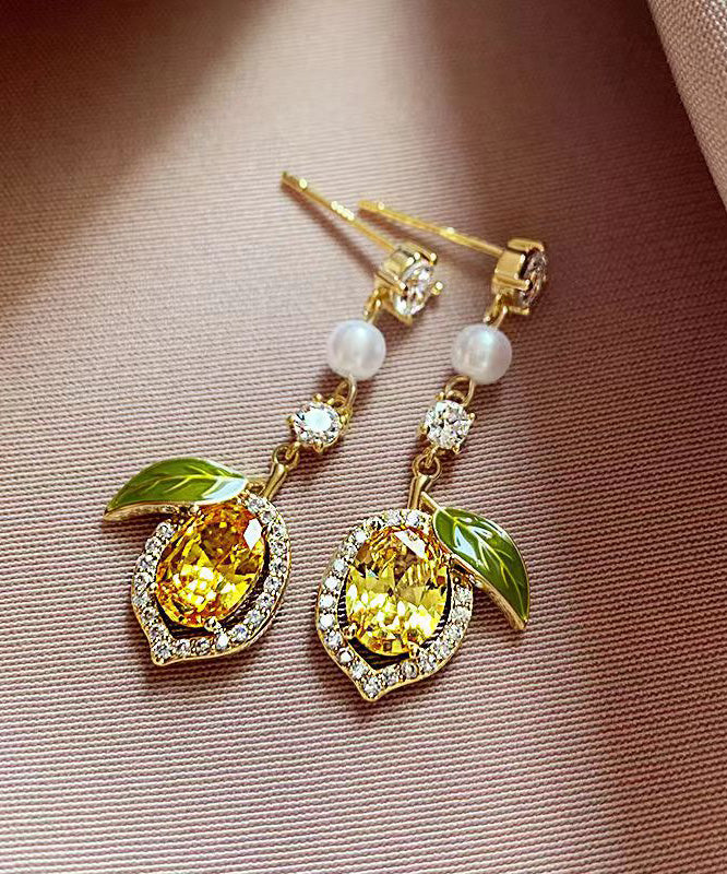 Cute Gold Sterling Silver Alloy Zircon Crystal Pearl Drop Earrings