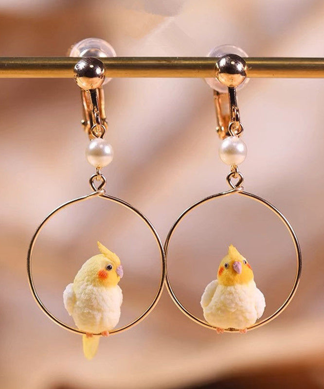 Cute Gold Sterling Silver Overgild Parrot Drop Earrings