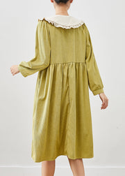 Cute Grass Green Oversized Corduroy Dress Fall