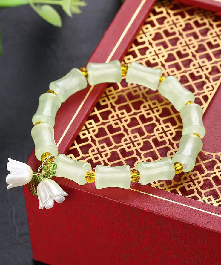 Cute Green Alloy Jade Bamboo Join Lily Of The valley Charm Bracelet