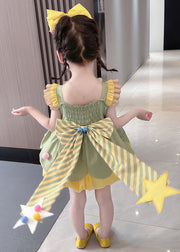 Cute Green Bow Patchwork Cotton Girls Dresses Sleeveless