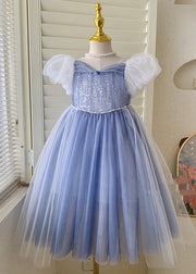 Cute Green Butterfly Tulle Kids Long Dresses Short Sleeve