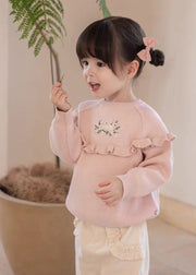 Cute Green Embroideried Ruffled Patchwork Cotton Knit Girls Knit Sweaters Spring