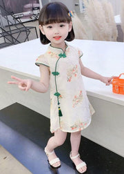 Cute Green Embroidered Tassel Silk Girls Mid Dress Short Sleeve