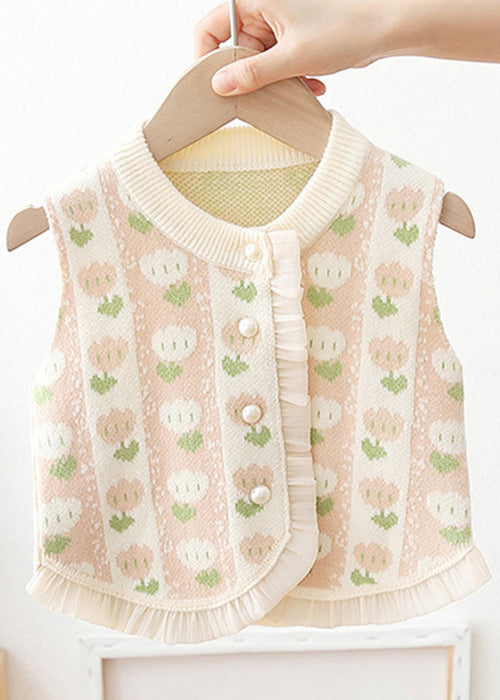 Cute Green O Neck Button Patchwork Kids Girls Waistcoat Sleeveless