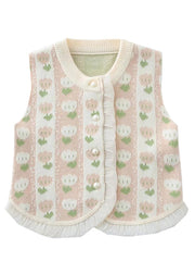 Cute Green O Neck Button Patchwork Kids Girls Waistcoat Sleeveless