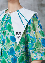 Cute Green Peter Pan Collar Print Chiffon A Line Dress Summer