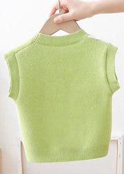 Cute Green V Neck Button Patchwork Knit Baby Waistcoat Sleeveless