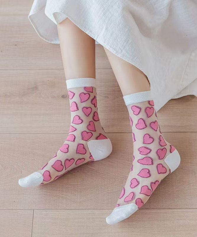 Cute Heart Jacquard Transparent Thin Mid Length Socks