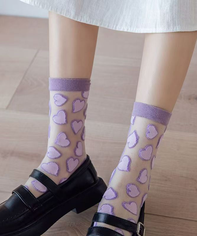 Cute Heart Jacquard Transparent Thin Mid Length Socks