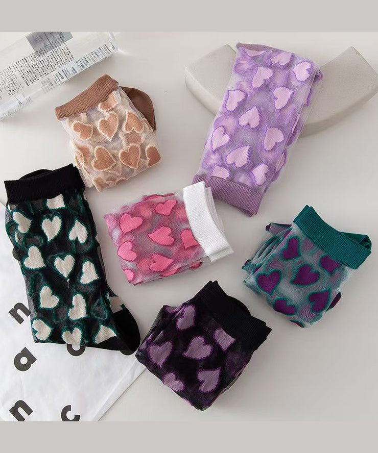 Cute Heart Jacquard Transparent Thin Mid Length Socks