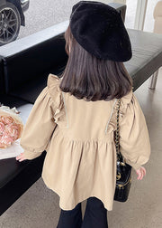 Cute Khaki Peter Pan Collar Wrinkled Button Girls Trench Coat Fall