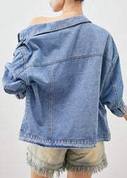 Cute Light Blue Bear Oversized Denim Coats Spring