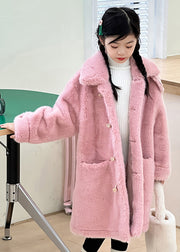 Cute Milk Tea Color Peter Pan Collar Pockets Mink Velvet Girls Long Coats Winter