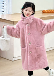 Cute Milk Tea Color Peter Pan Collar Pockets Mink Velvet Girls Long Coats Winter