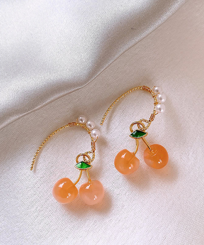 Cute Orange Copper Alloy Pearl Blossom Cherry Drop Earrings