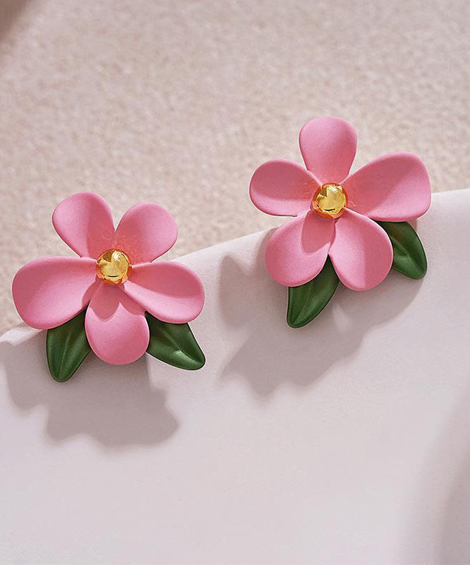 Cute Pink Acrylic Alloy Floral Stud Earrings