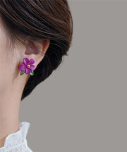 Cute Pink Acrylic Alloy Floral Stud Earrings