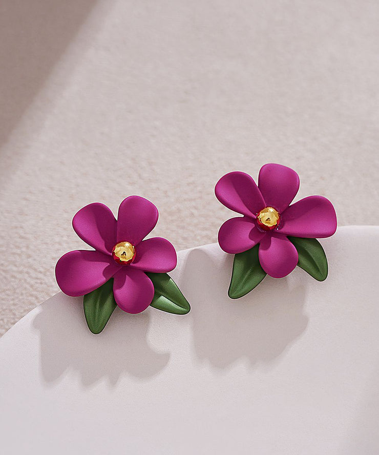 Cute Pink Acrylic Alloy Floral Stud Earrings