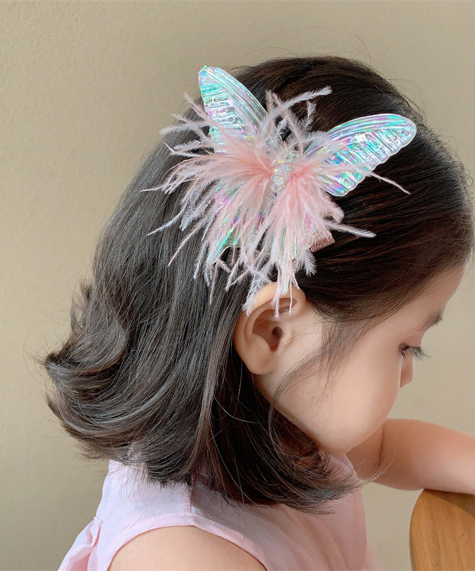 Cute Pink Acrylic Butterfly Feathe Kids Hairpin