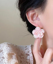 Cute Pink Acrylic Rose Stud Earrings