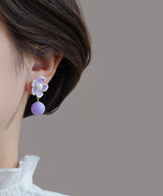 Cute Pink Alloy Floral Pearl Drop Earrings