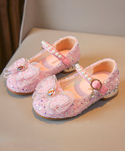 Cute Pink Bow Zircon Nail Bead Buckle Strap Kids Girls Princess Shoes