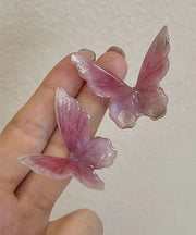 Cute Pink Butterfly Zircon Stud Earrings