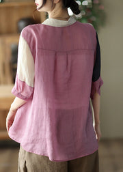 Cute Pink Button Cozy Ramie Shirt Summer