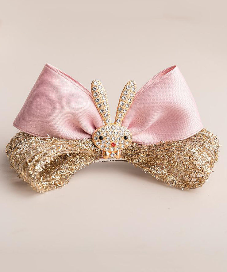 Cute Pink Cloth Zircon Bow.Rabbit Hairpin