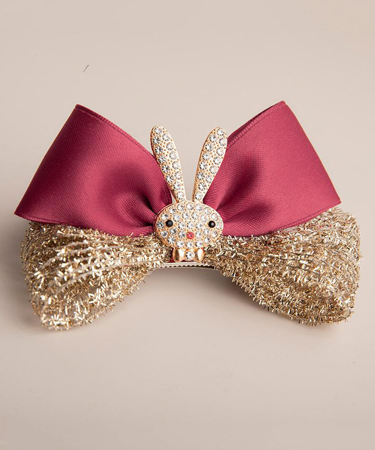 Cute Pink Cloth Zircon Bow.Rabbit Hairpin