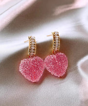 Cute Pink Copper Alloy Peach Heart Drop Earrings