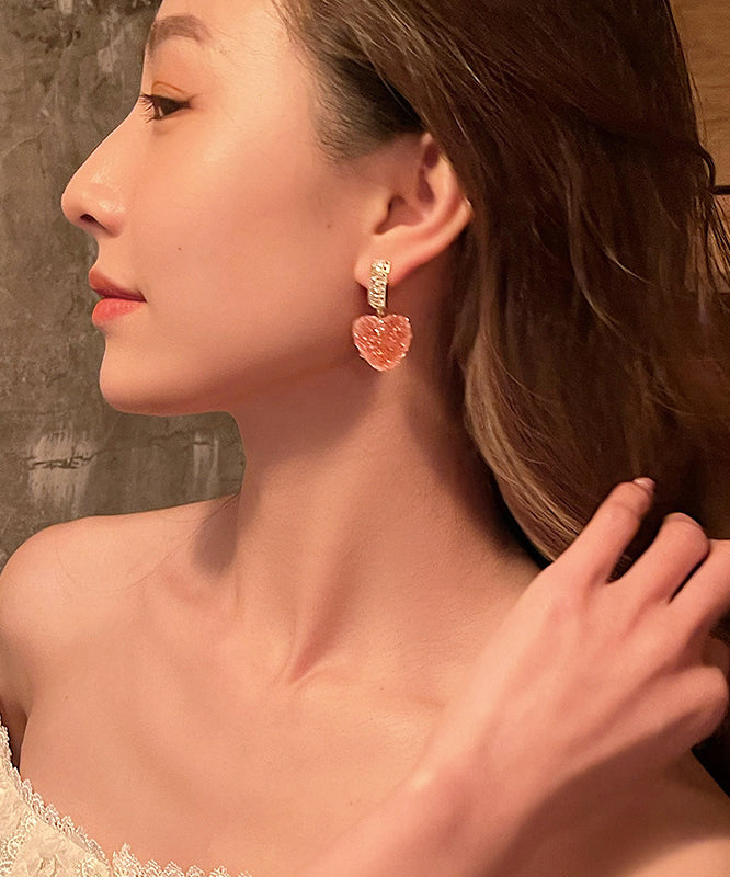 Cute Pink Copper Alloy Peach Heart Drop Earrings