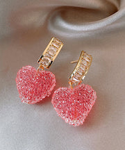 Cute Pink Copper Alloy Peach Heart Drop Earrings