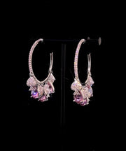 Cute Pink Copper Overgild Zircon Tassel Hoop Earrings