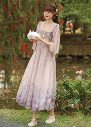 Cute Pink Embroideried Wrinkled Patchwork Chiffon Dress Half Sleeve