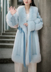 Cute Pink Fox Collar Tie Waist Long Coats Spring