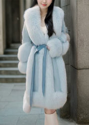 Cute Pink Fox Collar Tie Waist Long Coats Spring